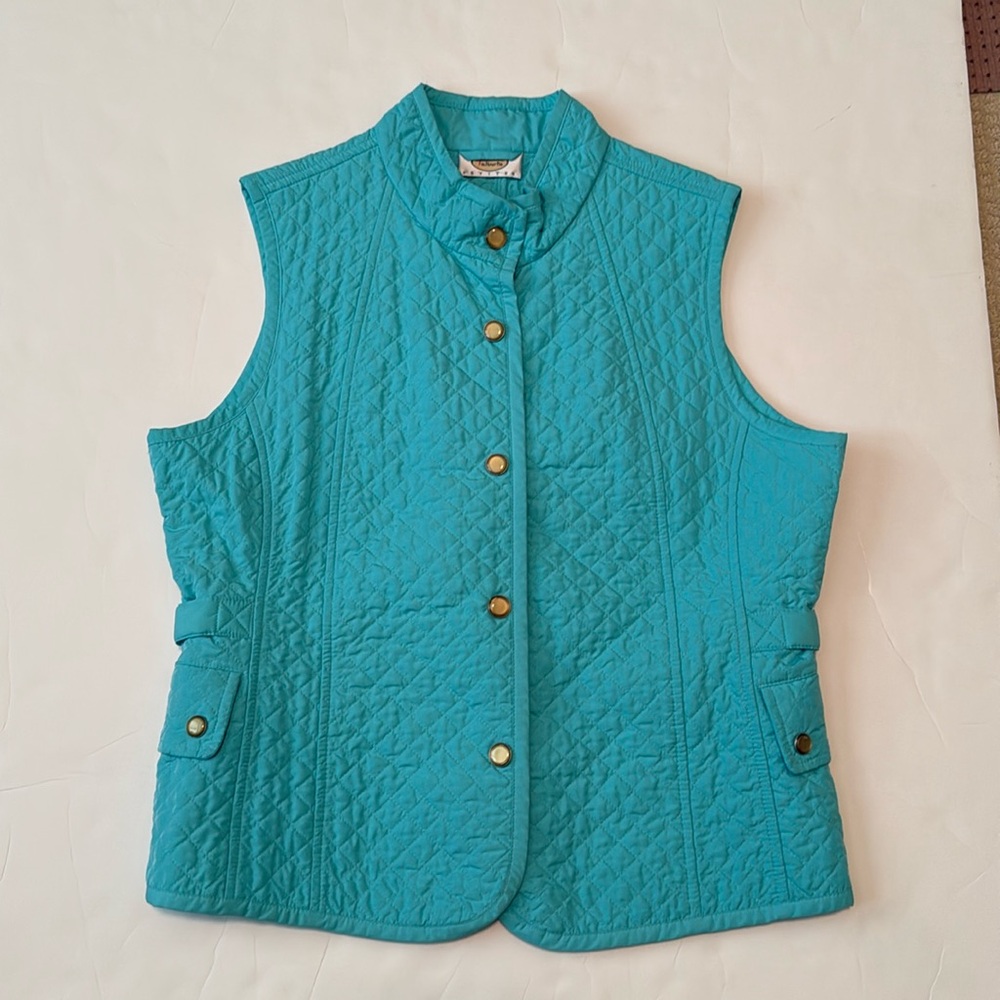 Talbots Petite Aqua Blue lightweight Quilted Sleeveless Vest